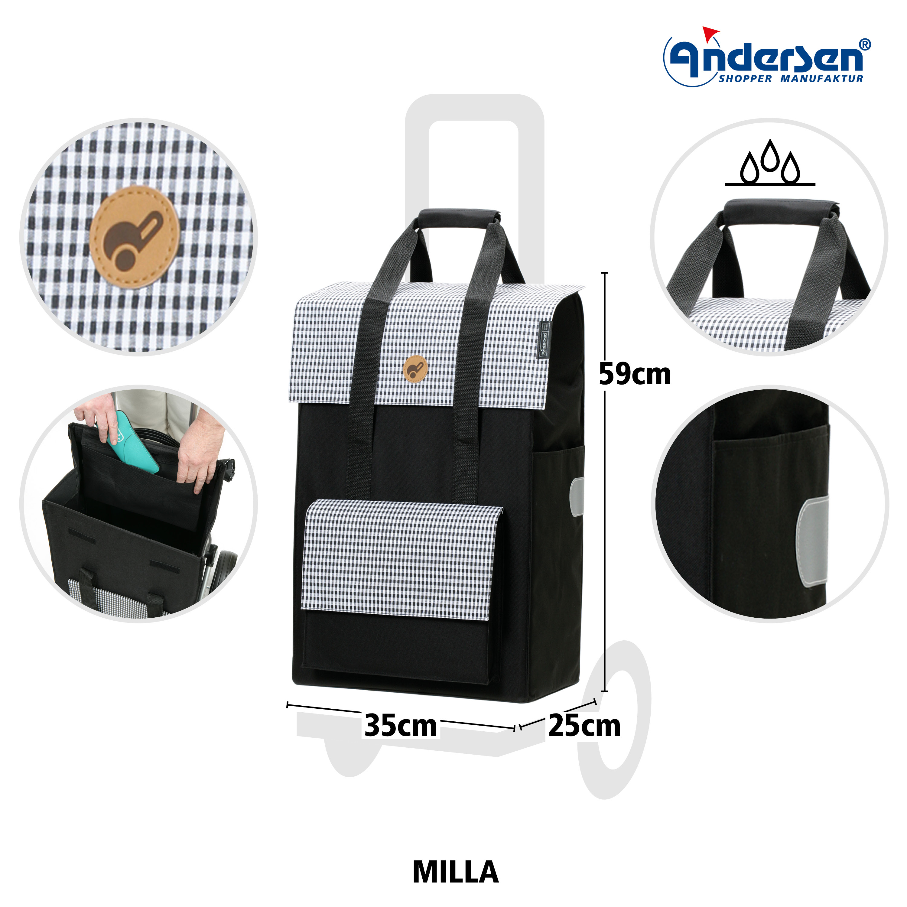 Exklusiv Andersen Einkaufstrolley - Treppensteiger Royal Shopper Milla schwarz 54L Bild 3